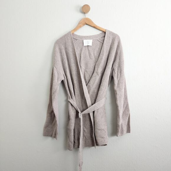 Neiwai V-Neck Wool Cashmere Blend Belted Cardigan Stucco Loose Fit (S) NWT - Picture 6 of 15